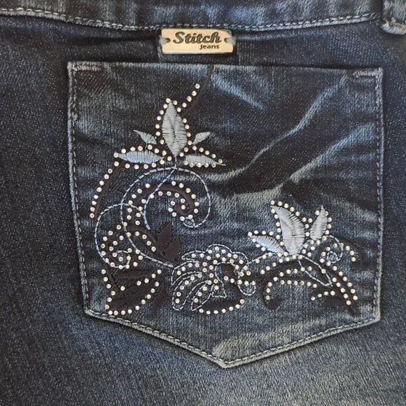 Stitch Embellished Distressed Embroidered Floral Boho Jeans 12 Blue - Picture 4 of 16